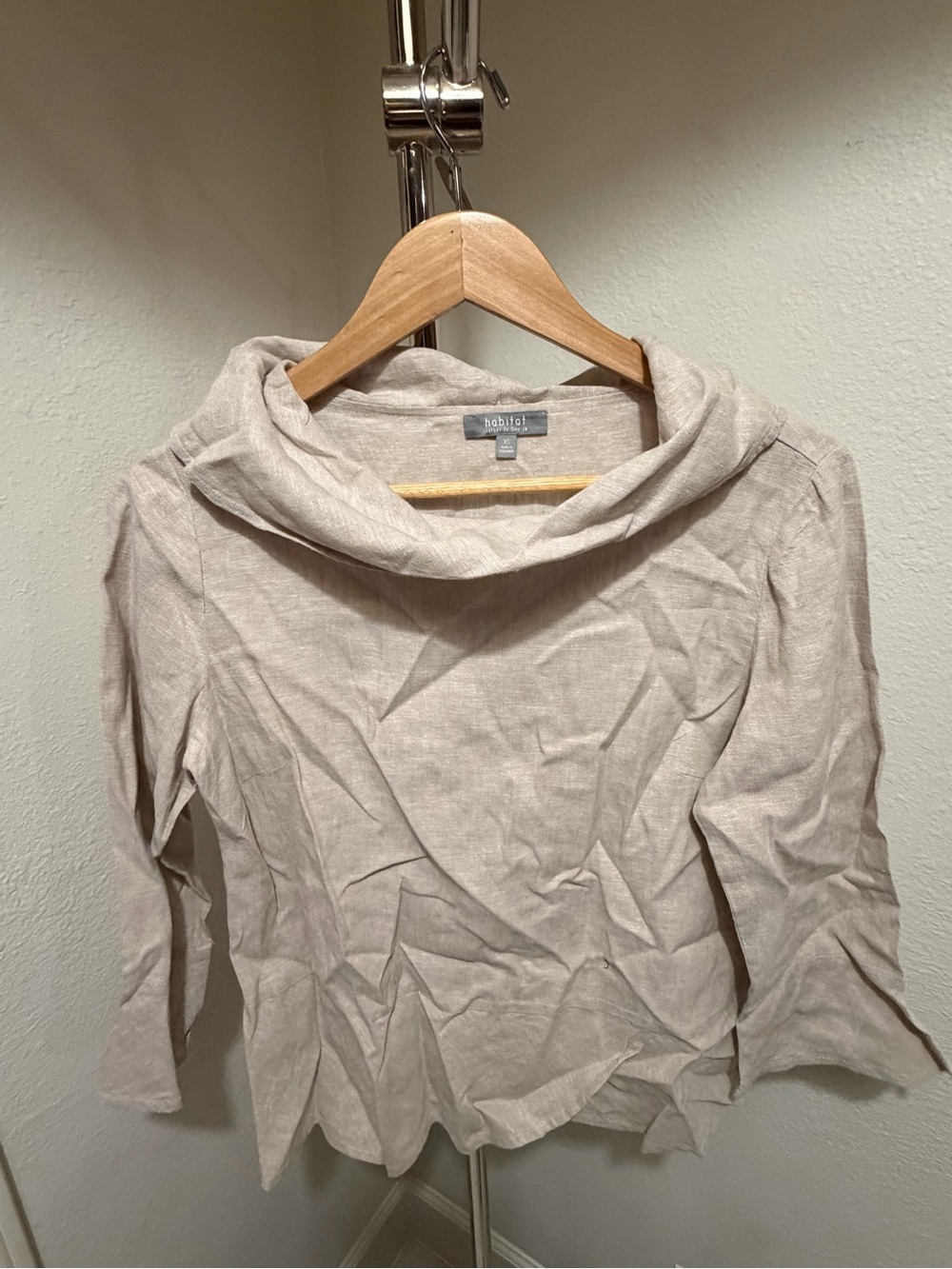 Habitat Cowl Neck Linen Top Shirt Blouse - Cream Oatmeal